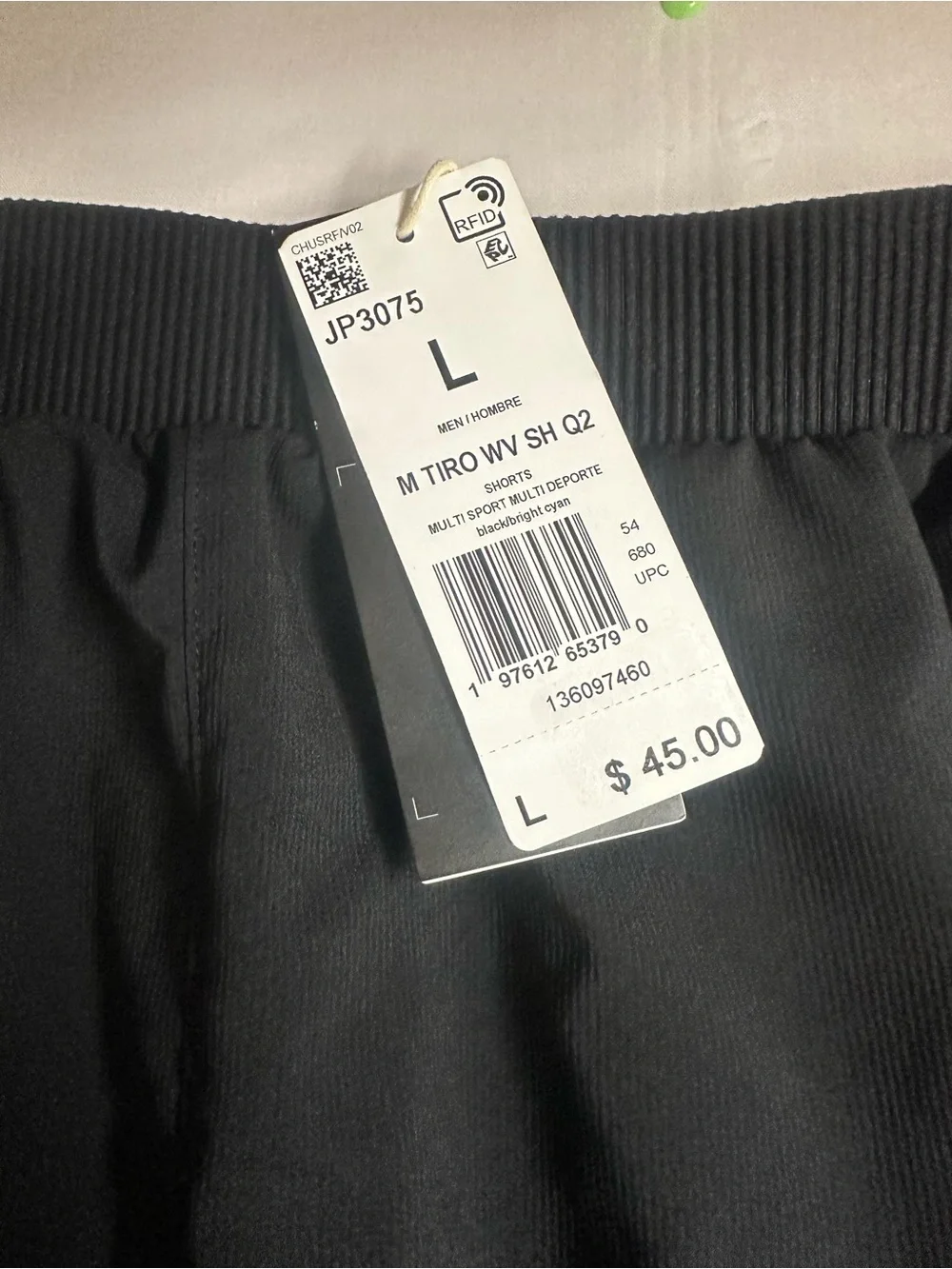 adidas Black Athletic Shorts with Light Blue Stripes